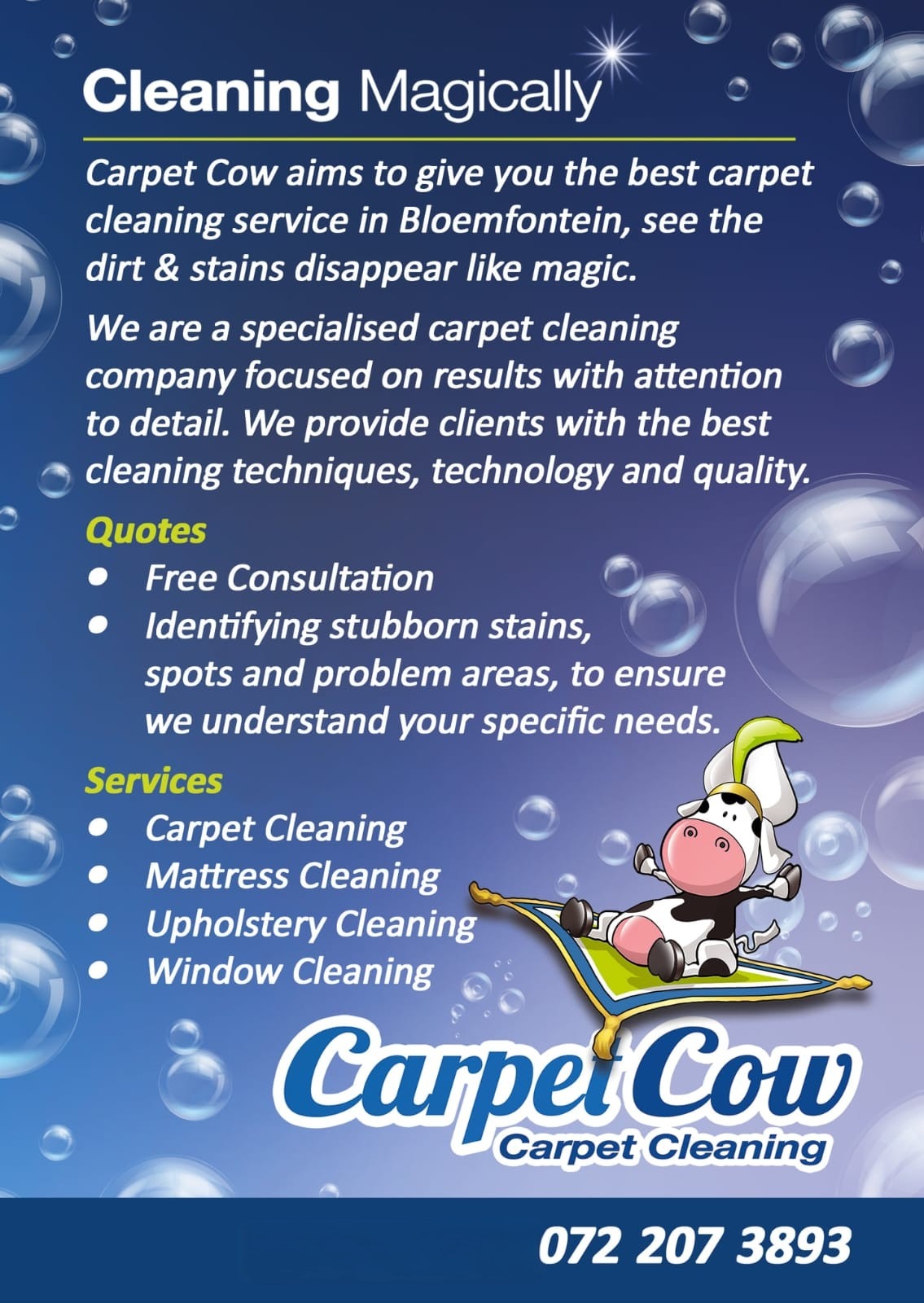 Original Carpet Cow Cleaning Magically flyer
